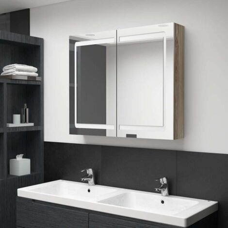 Armario de baño con espejo y LED color roble 80x12x68 cm vidaXL