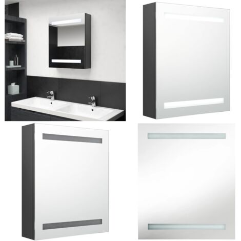Armario de baño con espejo y LED gris 50x14x60 cm - Espejo de tocador - Luz LED
