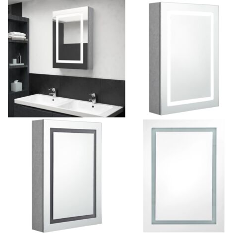 Armario de baño con espejo y LED gris hormigón 50x13x70 cm - Armario con espejo - Armario con luz LED