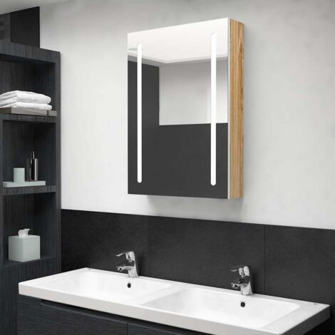 Armario de baño con espejo y LED  y roble 50x13x70 cm