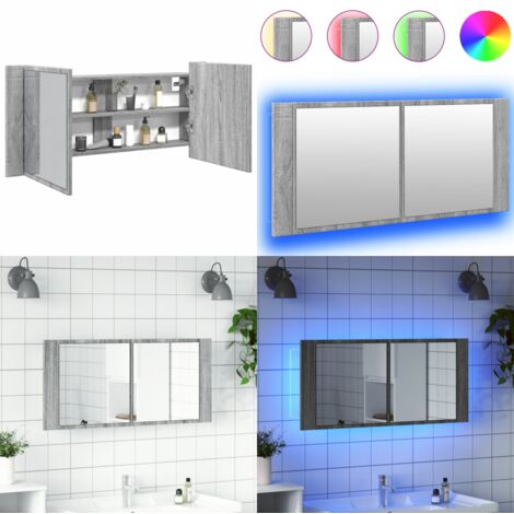 Armario de baño con espejo y luz LED gris Sonoma 100x12x45 cm - Espejo LED - Luz RGB