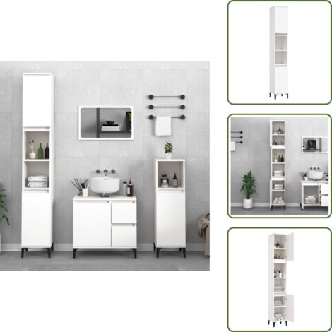 Armario de baño con estantes - vidaXL Armario de baño madera contrachapada blanco 30x30x190 cm - Armario de baño con compartimentos