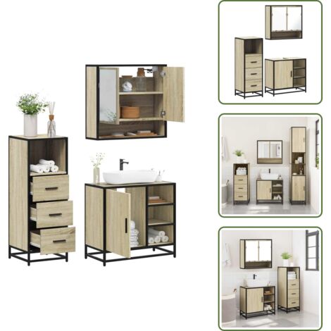 Armario de baño con lavabo - vidaXL Set de muebles de baño 3 pzas madera contrachapada roble Sonoma - Muebles de baño de madera