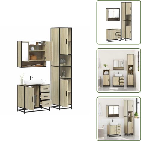 Armario de baño con lavabo - vidaXL Set de muebles de baño 3 pzas madera contrachapada roble Sonoma - Muebles de baño de madera