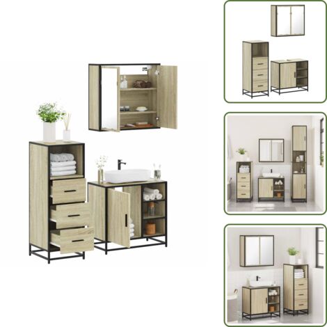 Armario de baño con lavabo - vidaXL Set de muebles de baño 3 pzas madera contrachapada roble Sonoma - Muebles de baño de madera
