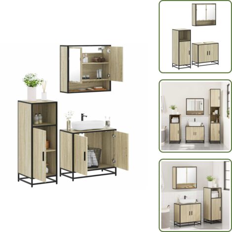 Armario de baño con lavabo - vidaXL Set de muebles de baño 3 pzas madera contrachapada roble Sonoma - Muebles de baño de madera