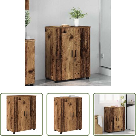 Armario de baño con puerta -  Gabinete de Baño con puerta Madera Vieja 60 x 35 x 80 cm