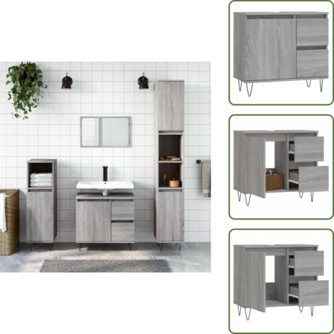 Armario de baño con puerta - vidaXL Armario de baño madera contrachapada gris Sonoma 65x33x60 cm - Armario de baño con cajones