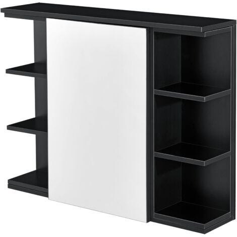 Armario de baño con puerta y espejo 64 x 80 x 20 cm negro 030007673