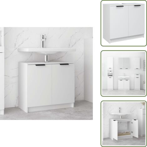 Armario de baño con puertas - vidaXL Armario de baño madera contrachapada blanco 64,5x33,5x59 cm - Armario de baño con espacio de almacenamiento