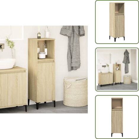 Armario de baño con puertas - vidaXL Armario de baño madera contrachapada roble Sonoma 30x30x100 cm - Armario de baño con espacio de almacenamiento