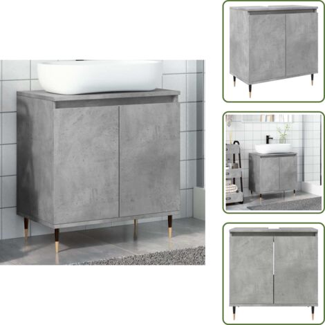 Armario de baño con puertas - vidaXL Armario de baño madera de ingeniería gris hormigón 58x33x60 cm - Armario de baño con almacenamiento