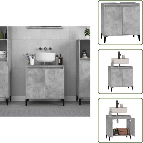 Armario de baño con puertas - vidaXL Armario de lavabo madera contrachapada gris hormigón 58x33x60cm - Armario de baño gris hormigón