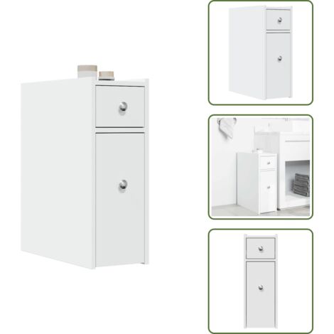 Armario de baño con ruedas - vidaXL Armario de baño estrecho con ruedas madera de ingeniería blanco - Armario de baño blanco