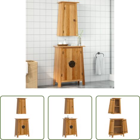 Armario de baño - Conjunto de muebles de baño 2 piezas madera maciza de pino