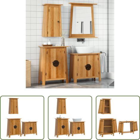 Armario de baño - Conjunto de muebles de baño 3 piezas madera maciza de pino