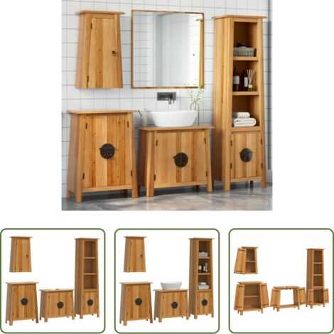 Armario de baño - Conjunto de muebles de baño 4 piezas madera maciza de pino