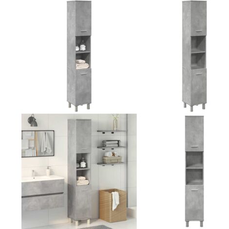 Armario de baño contrachapada gris hormigón 30x30x179 cm - Armario de baño contrachapado - Armario de baño gris hormigón