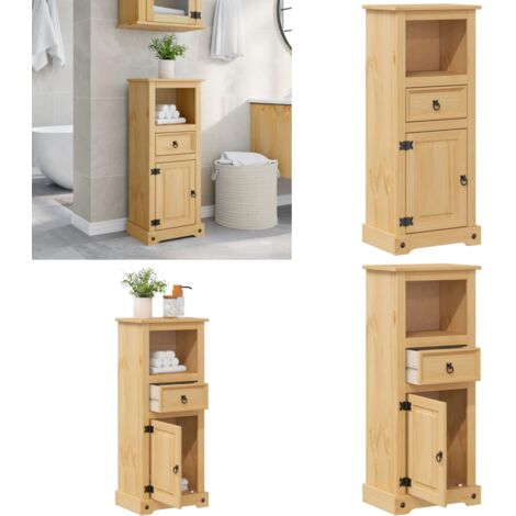 Armario de baño Corona madera maciza de pino 45x33x110 cm - Armario de baño de madera - Armario de baño con puerta