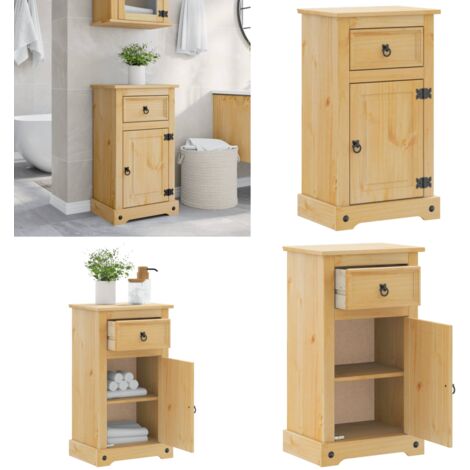 Armario de baño Corona madera maciza de pino 45x33x80 cm - Armario de baño de madera - Armario de baño con cajón