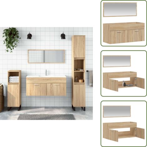 Armario de baño de madera - vidaXL Armario de baño con espejo madera de ingeniería roble Sonoma - Armario de baño con espejo minimalista