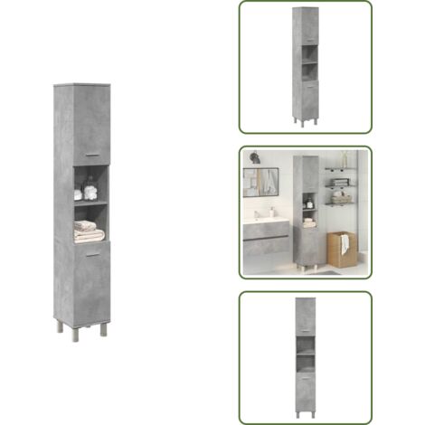 Armario de baño de madera - vidaXL Armario de baño contrachapada gris hormigón 30x30x179 cm - Armario de baño con puerta flexible