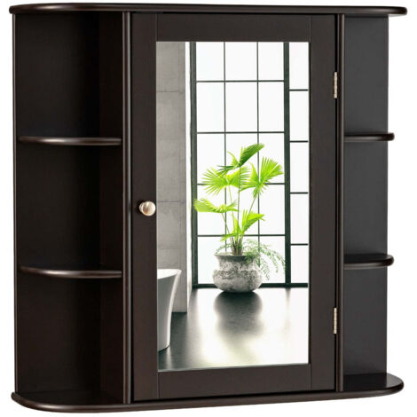 Armario de baño de pared almacenaje compacto 65 x 17 x 64 cm espejo práctico diseño moderno MDF marrón 200012771