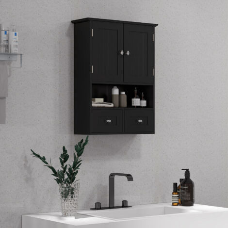 Armario de Baño de Pared Armario Colgante Mueble Suspendido de Baño con 2 Puertas y 2 Cajones 50,8x17,8x66 cm Negro