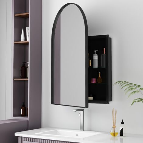 Armario de baño de pared con espejo Arqué - 91 x 61 x 12 cm - estructura de metal, espejo y estantes ajustables - negro