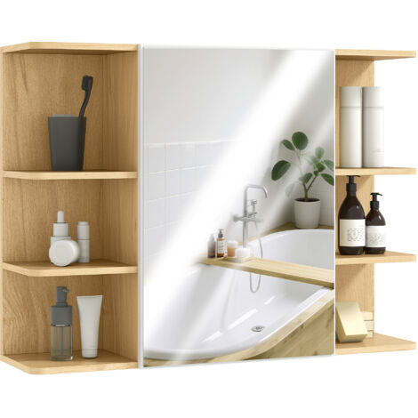 Armario de Baño de Pared con Espejo Puerta Estantes Abiertos 80x20x59 cm Natural
