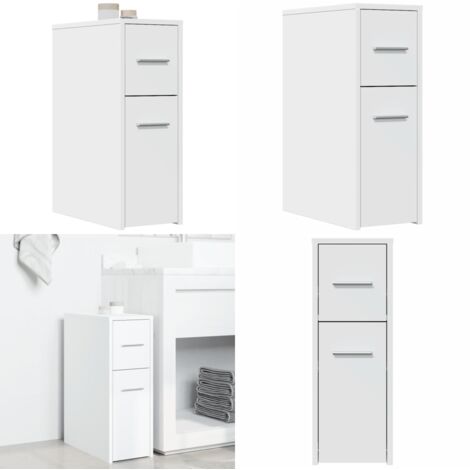 Armario de baño estrecho con ruedas madera de ingeniería blanco - Armario de almacenamiento - Armario de baño estrecho