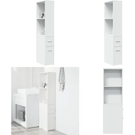Armario de baño estrecho con ruedas madera de ingeniería blanco - Armario de almacenamiento - Armario de baño estrecho