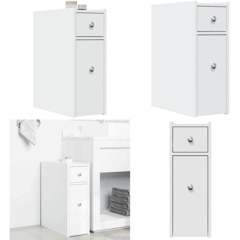 Armario de baño estrecho con ruedas madera de ingeniería blanco - Armario de almacenamiento - Armario de baño estrecho