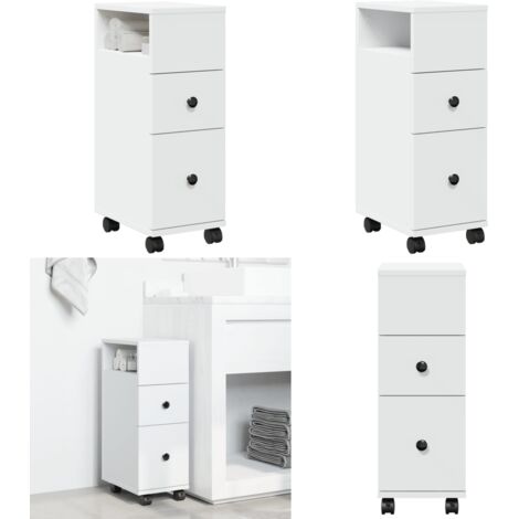 Armario de baño estrecho con ruedas madera de ingeniería blanco - Armario estrecho - Mueble de baño