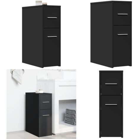 Armario de baño estrecho con ruedas madera de ingeniería negro - Armario de almacenamiento - Armario de baño estrecho