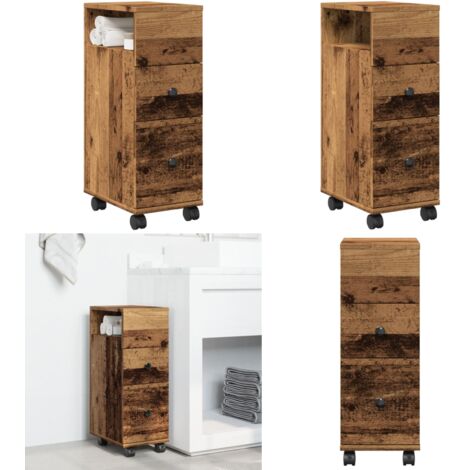 Armario de baño estrecho con ruedas madera envejecida - Armario estrecho - Mueble de baño