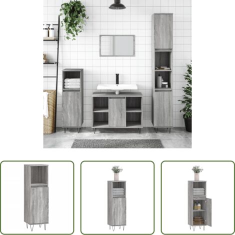 Armario de baño gris -  Armario de baño madera contrachapada gris Sonoma 30x30x100 cm