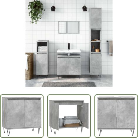 Armario de baño gris hormigón -  Armario de baño madera de ingeniería gris hormigón 58x33x60 cm