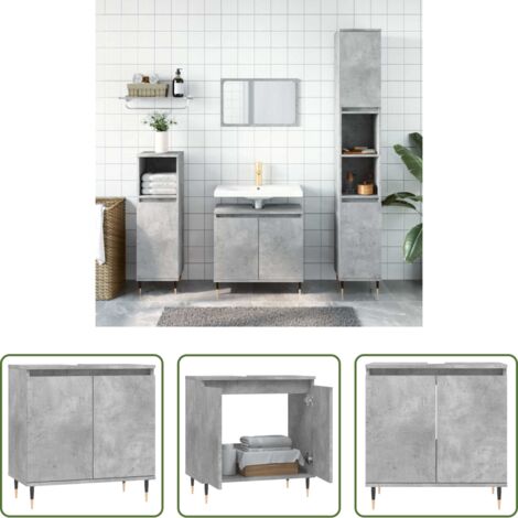 Armario de baño gris hormigón -  Armario de baño madera de ingeniería gris hormigón 58x33x60 cm