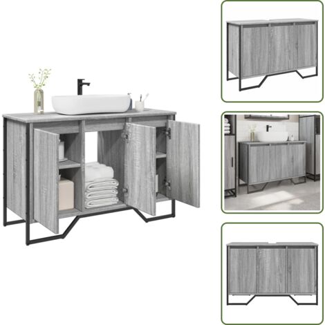 Armario de baño gris Sonoma - vidaXL Armario lavabo baño madera ingeniería gris Sonoma 91x35x60 cm -