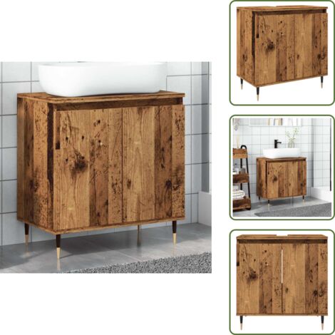 Armario de baño industrial - vidaXL Armario de baño madera de ingeniería envejecida 58x33x60 cm - Armario de baño con patas de hierro