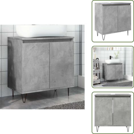 Armario de baño industrial - vidaXL Armario de baño madera de ingeniería gris hormigón 58x33x60 cm - Armario de baño con puertas