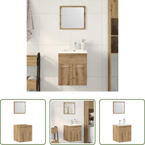 Armario de baño -  Juego de muebles baño 2 piezas madera ingeniería roble artisan
