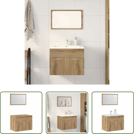 Armario de baño -  Juego de muebles baño 2 piezas madera ingeniería roble artisan