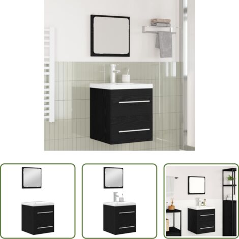 Armario de baño -  Juego de muebles de baño 2 pcs Roble Negro Madera de ingeniería