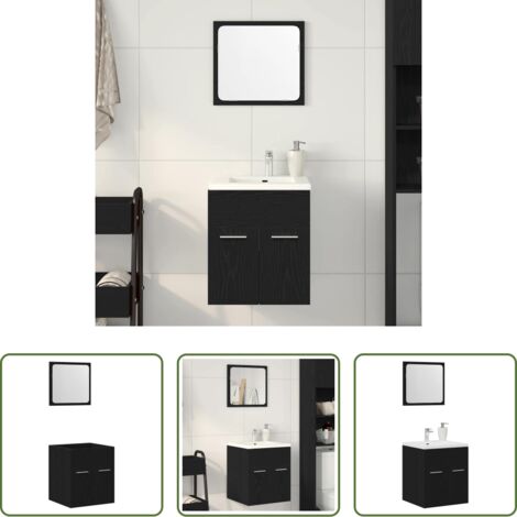 Armario de baño -  Juego de muebles de baño 2 pzas roble negro Madera ingeniería