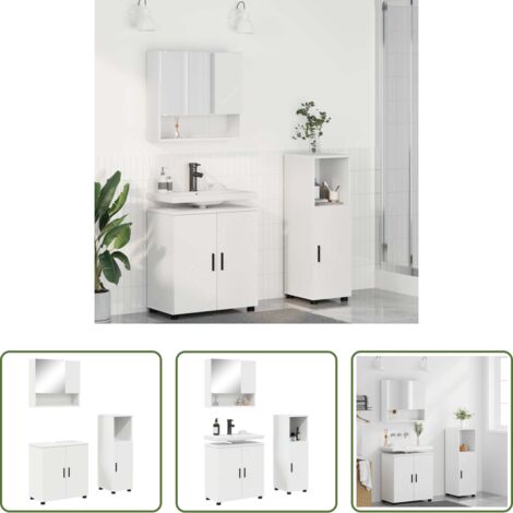 Armario de baño -  Juego de muebles de baño 3 pcs Madera contrachapada & Metal
