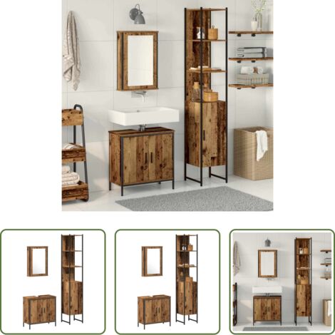 Armario de baño -  Juego de muebles de baño 3 pcs Marrón Madera contrachapada