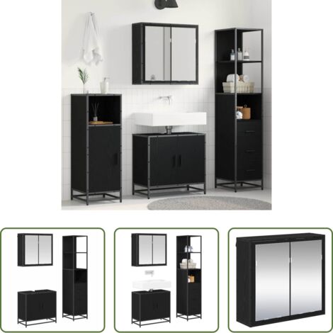 Armario de baño -  Juego de muebles de baño 3 pcs Roble Negro Madera contrachapada
