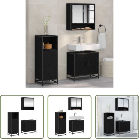 Armario de baño -  Juego de muebles de baño 3 pcs Roble Negro Madera de ingeniería